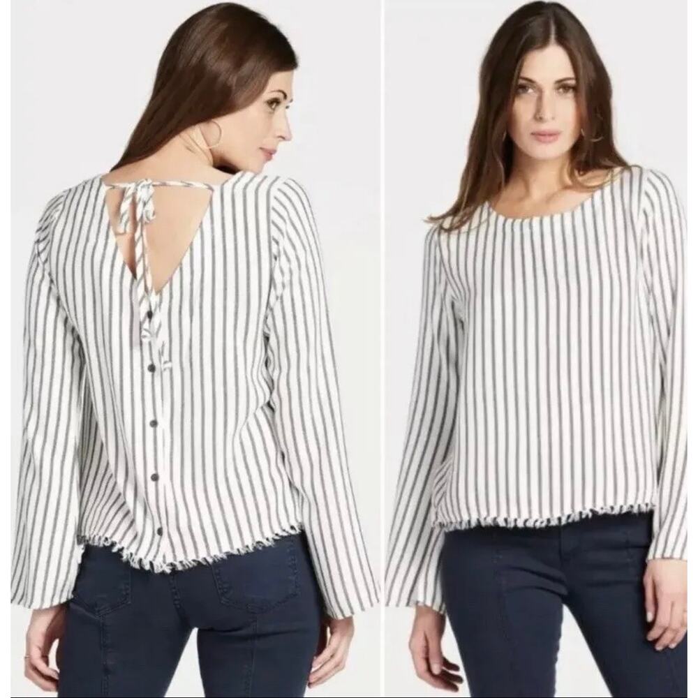 CLOTH & STONE (Anthropologie)| Black & White Striped Button Up Top | Women's M